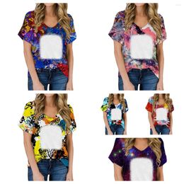 Women's T Shirts Tie Dye Colourful Pattern V-neck T-shirt Blank Transfer For Thermal Sublimation Printing Polyester Short Sleeve