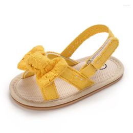 Sandals Kruleepo Infant Girls Baby Kids Bowtie Cotton Shoes Born Toddlers Mesh Cloth Rubber Antiskid Solid Slippers Sandalias