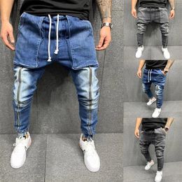 Men's Jeans Mens Fit Zipper Pocket Design High Street Men Distressed Denim Joggers Pants Washed Pencil276B