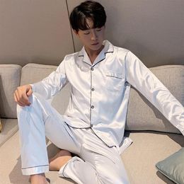 Men's Sleepwear FZSLCYIYI Summer Suit Long Sleeve Pants Silk Men Pajama Sets Sleep White Satin Rayon Pyjama Pyjamas Male315E