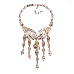 Choker 2023 Fashion Vintage Skull Tassel Claw Metal Necklace Women Halloween Jewelry Gold Silver Plated Maxi Retro Long
