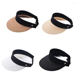 Berets Q39C Adjustable Summer Solid Color Straw Cap Breathable Beach Empty Top Hat All-match Surprise Gift For Family Members Friend