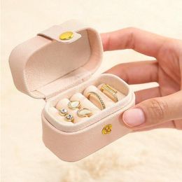 Small Portable Jewellery Storage Box PU Leather Travel Organiser Ring Earrings Mini Display Case Holder Gift Package Oiujw