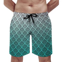 Men's Shorts Summer Board Black Damask Surfing Green Design Beach Hawaii Comfortable Swimming Trunks Large Size