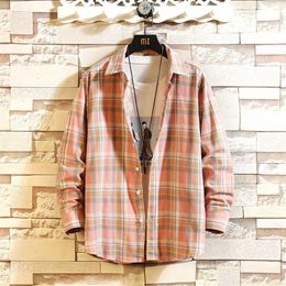 Men New Fashion Flannel Plaid Shirt Slim Fit Casual Long Sleeve Sanding Shirt Male Harajuku Streetwear Shirts Plus Size Tops3398