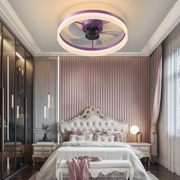 Modern hanging fan Ceiling Fans with Lights Dimmable LED Embedded installation of thin modern ceiling fans(Purple)