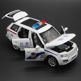 1/32 Diecast Military Vehicle Children's Alloy Light Music Return Six-door Police Cars Electronic Toy