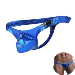 Mens Shiny Sexy G-Strings Mens Sexy Shorts Leather Men Underwear Long Bulge Pouch Shorts Panties Exotic Panties Brief2740