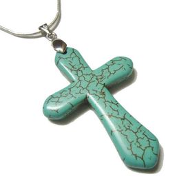 10pcs lot Turquoise Cross Pendant Charms Necklaces For DIY Fashion Jewellery Gift Craft T46 295C