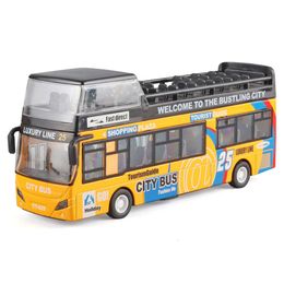 Electronic Medium Macau Double Deck Shine Viewing Bus Alloy Diecast Model Vehicle Glow Music Back Car Toys Gift