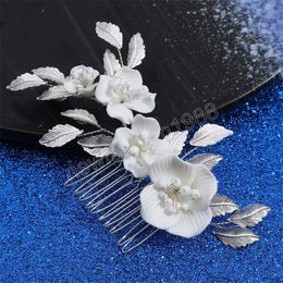 Ceramic Flower Hair Comb New Headwear Fashion White Flower Hairpin Prom Tiaras Wedding Hair Accessories Novia Hair Jewellery