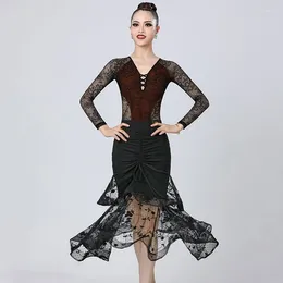 Stage Wear Women Party Latin Dance Dresses Lace Ballroom Top Skirt Waltz Modern Dancing Clothes Adults Competition Costume 9156