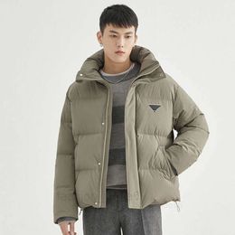 Autumn winter mens stand collar short loose jacket down filling soft warm simple and casual version. CC QZL6