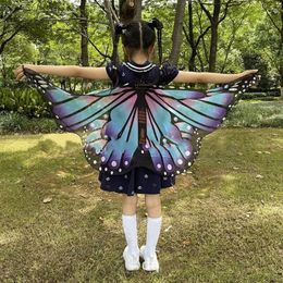 Scarves 2024 Children Butterfly Wings Cape Kids Girls Fairy Shawl Pixie Cloak Fancy Dress Costume Gift Festival Party Accessories