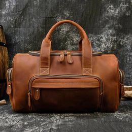 Duffel Bags Retro Crazy Horse Skin Men Travel Bag Fitness Handbag Top Layer Cowhide Business Luggage Cross Body Single Shoulder