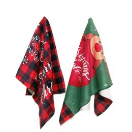 2pc/lot Christmas Towel Plaid Deer Printing Quick Dry Kitchen Hand Towel Microfiber Wash Cloth Xmas Gift Bathroom Supplies