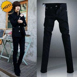 Black Micro Elastic SKinny Jeans Men Teenagers Casual Pencil Pants Cotton Thin Boy Handsome Hip Hop trousers 28-342609