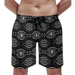 Men's Shorts Retro Evil Eye Board Summer Black And White Sportswear Beach Male Quick Dry Cute Graphic Plus Size Trunks