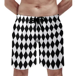 Men's Shorts Geo Print Board Summer Black White Diamond Sports Fitness Short Pants Male Quick Dry Vintage Plus Size Beach Trunks