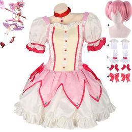 Cosplay Anime Puella Magi Madoka Magica Girl Kaname Cosplay Costume Pink Wig Pannier Dress Combat Uniform Hallowen Suit