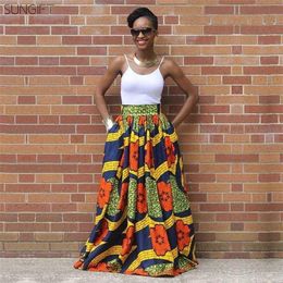 SUNGIFT Dashiki African Dresses For Women Slim Waist Africa Digital Print Maxi Length Skirt African Clothing For Travel 10 Style T225y