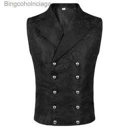 Men's Vests Mens Victorian Suit Vest Men Steampunk Gothic Medieval Jacquard Double Breasted Sleeveless Waistcoat Party Halloween ComesL231014