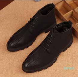 Boots British Style Men's Black Casual Shoes Handsome Streetwear Original Leather Platform Boot Spring