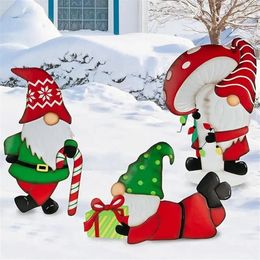 Christmas Decorations Gifting Series Gnome Metal Insert 3 Santa's Dwarf Santa Claus Courtyard Plugin Decor for Garden Backyard Outdoor 231013