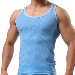 Mens Mesh Tank Top Casual Vest Tight Sleeveless Tees Shirt Singlet Breathable hombre Bodybuilding Homewear Night Sleepwear MX20081200T