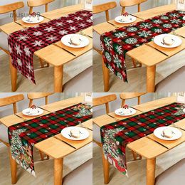 Christmas Decorations Merry Christmas Snowflakes Dwarfs Reindeers Red Buffalo Check Table Runner for Home Dining Table Festival Party Decor Multiple SL23/10/14