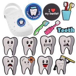 Wholesale 100Pcs PVC Tooth Toothbrush Love Dentist Sandals Buckle Shoe Charms Boys Girls Decorations For Button Clog Backpack