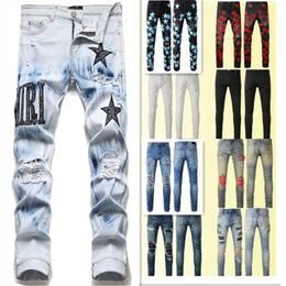 Jeans Designer Mens Skinny Desig 55 Colors Pants Hippop Sticker Embroidery Slim Denim Straight streetwear wholesale 29-38SML