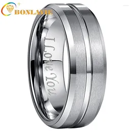 Wedding Rings BONLAVIE Men's 8mm Tungsten Carbide Ring Blue & Black Matte Finish Beveled Edge Band Size 6 To14