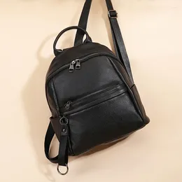 School Bags Casual Genuine Leather Backpack Black Cow Women Backpacks Fashion Ladies Double Shouder Bag