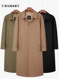 Men's Wool Blends Super long knee length wool coat for men's fashion camel single breasted thickened detachable down inner jacket men 231013