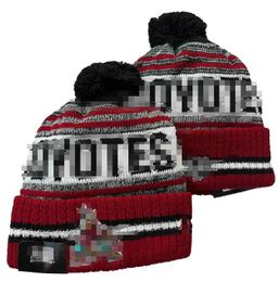 Men Knitted Cuffed Pom Coyotes Beanies Hats Sport Knit Hat Striped Sideline Wool Warm BasEball Beanies Cap For Women