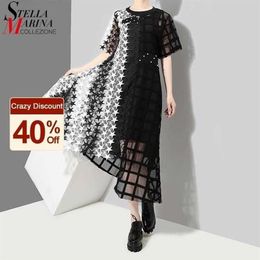 Summer Woman Black White Transparent Stylish Lace Dress Hollow Out Lady Night Party Sexy Asymmetrical Club Dress Robe Femme 3517 22907