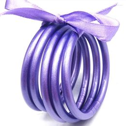 Bangle Violet Jelly Silicone Bracelets Bangles 5PCS/Set For Lightweight Bowknot Ribbon Stackable Bracelet Fashion Jewellery