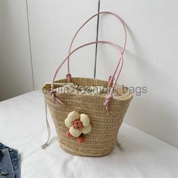 Shoulder Bags Large capacity commuting straw woven portable bucket bag for 2023 new summer fashion single shoulder underarm bagcatlin_fashion_bags