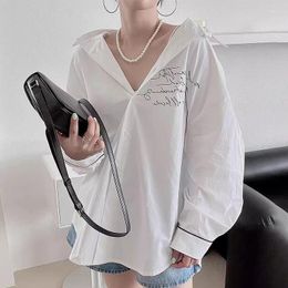 Women's Blouses SuperAen Korea Chic Autumn Casual Lapel Split Design Loose Long-sleeved Letter Printed Shirt For Women