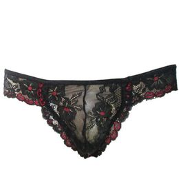 Mens Sexy Lace Underwear G2929 Floral Lace Pouch Bikini Mens bikini panties briefs C-thru stretchy Lace215D