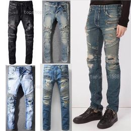 Mens Pants Stylist Jeans Distressed Ripped Biker Jean Men Women Slim Fit Motorcycle Biker Denim Jeans Hip Hop Mens Jeans Size 28-4227b