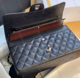 10A Mirror Quality Classic Quilted Double Flap Bag 25cm Medium Top Tier Genuine Leather Bags Caviar Lambskin Black Purses Shoulder Chain Designer Handbag 915ess