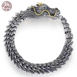 Bangle S925 Sterling Silver Fierce Dragon Bracelets Viking Domineering Black Gun Dragon Men Bracelet Hip Hop Rock Jewelry Bangle 231013