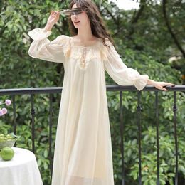 Women's Sleepwear Womens Nightgowns Modal Lace Mesh Vintage Nightdress French Court Style Sleepshirt Elegant Princess Spring Nightwear