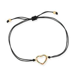 Charm Bracelets Gold-Plated Rainbow Cubic Zirconia Heart Bangles Red String Handmade Love Adjustable Simple Fashion Jewelry Drop Deli Dhzkd