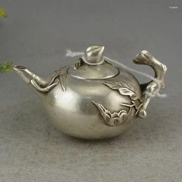 Bottles Chinese Decorative Miao Silver Carving Technology Unique Peach Teapot