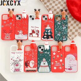 Cell Phone Cases 3D Doll Cartoon Merry Christmas Santa Reindeer Tree Soft Case for iphone 15 14 13 Pro Max 12 11 X XS XR 7 8 Plus 12MiNi Cover L230823