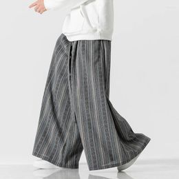 Men's Pants Men Korean Fahions Wide Leg 2023 Mens Black Loose Casual Harem Japanese Streetwear Joggers Striped Retro