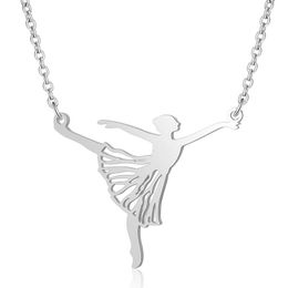 30pcs Stainless Steel Elegant Split Dancing Girl Pendant Necklace Body Sports Woman Yoga Ballet Dancer Figure Charm Chain Necklace289v